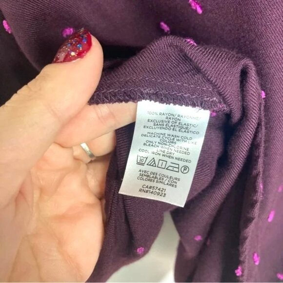 Loft Victorian Button Down Blouse With Ruffle Coquette sz L Plum Pink Polka Dot - Picture 3 of 9